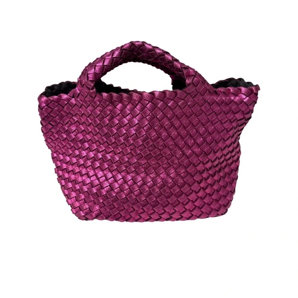 Naghedi St. Barths Mini Tote Womens Metallic Pink Woven Neoprene Crossbody EUC